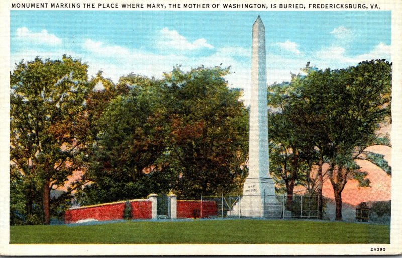 Virginia Fredericksburg Monument Marking Burial Place Of Mary Mother Of Washi...