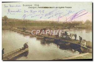 Old Postcard Army Compiegne boats bridge installed by the French Genie