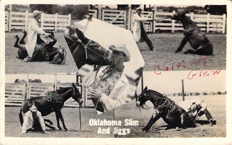 RPPC Real Photo, Rodeo Trick Rider, Clown Oklahoma Slim and Jiggs, Old Postcard