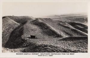 Southern Defences From The West Maiden Castle Dorset Real Photo Postcard