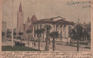 PUBLIC LIBRARY & FIRST PRESBYTERIAN CHURCH JACKSONVILLE FLORIDA POSTCARD 1906