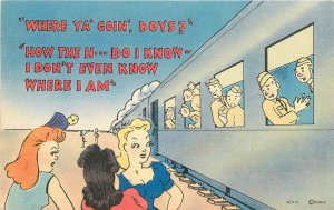 1940s Beautiful women talking to Soldiers Railroad Train MWM  Postcard 22-11346