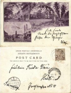 straits, SINGAPORE, Multiview, Raffles Square, North Bridge Road (1901) Postcard