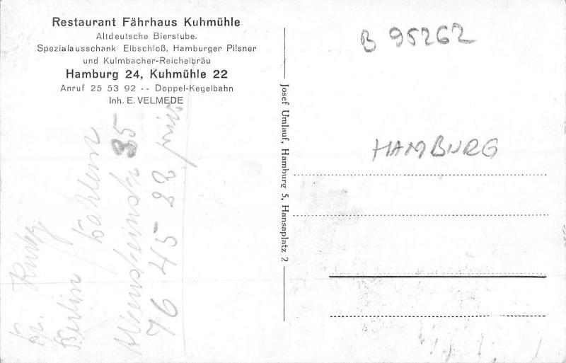 B95262 hamburg germany restaurant fahrhaus kuhmuhle