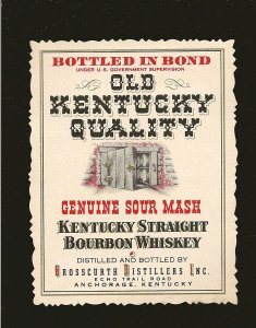 Vintage Old Kentucky Quality Straight Bourbon Whiskey Label Anchorage Kentucky