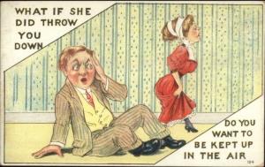 Woman Throws Down Husband Comic c1910 Postcard