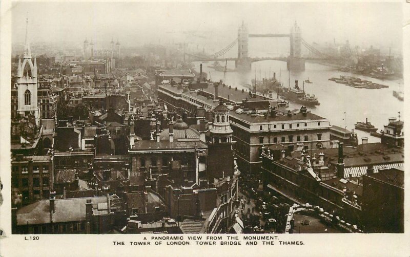 Postcard British England London panoramic view from monument tower bridge thames