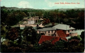 Postcard Ontario Bird's Eye View Jones Falls Rideau River Ship in Locks 1908 K80