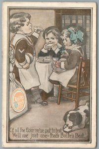 BULTE'S FLOUR ADVERTISING COMIC ANTIQUE POSTCARD KIDS w/ DOG