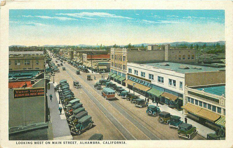 Alahambra California Autos Main Street 1920s Postcard Teich 3419 