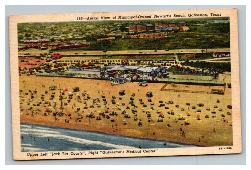 Vintage 1940's Postcard Aerial View of Crowds at Stewart's Beach Galveston Texas