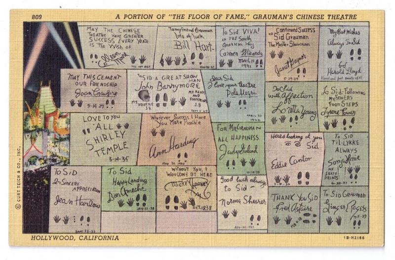 Graumans Floor of Fame Hollywood CA 1941 Linen Postcard