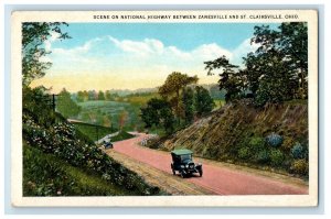 c1930's Scene On National Highway Between Zanesville St. Clairsville OH Postcard