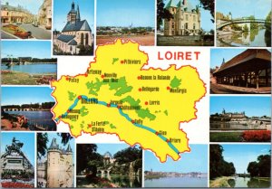 Postcard France Map -  Loiret map and landmarks