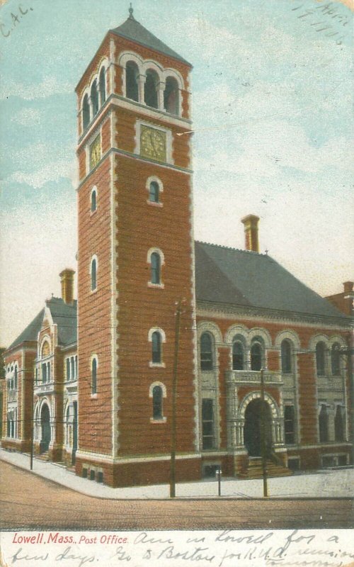 Lowell Massachusetts Post Office 1906 Undivided Back Postcard Used