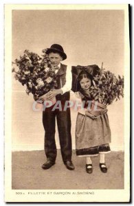 Old Postcard Girl And Boy Alsace Folklore Costume