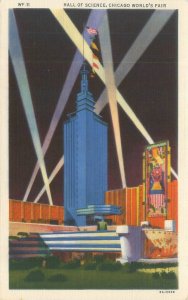 Chicago World's Fair Hall of Science Searchlights CT Art Colortone WF11 Postcard