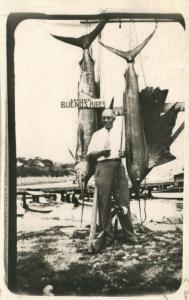 BUENOS AIRES ARGENTINA FISHING SWORD FISH CATCH REAL PHOTO POSTCARD RPPC w/STAMP