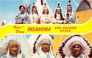 OKLAHOMA The Sooner State Native American Indians c1950s Vintage Postcard