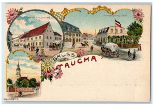 c1905 Kirche Greetings from Taucha Germany Deponirt No.71 Multiview Postcard