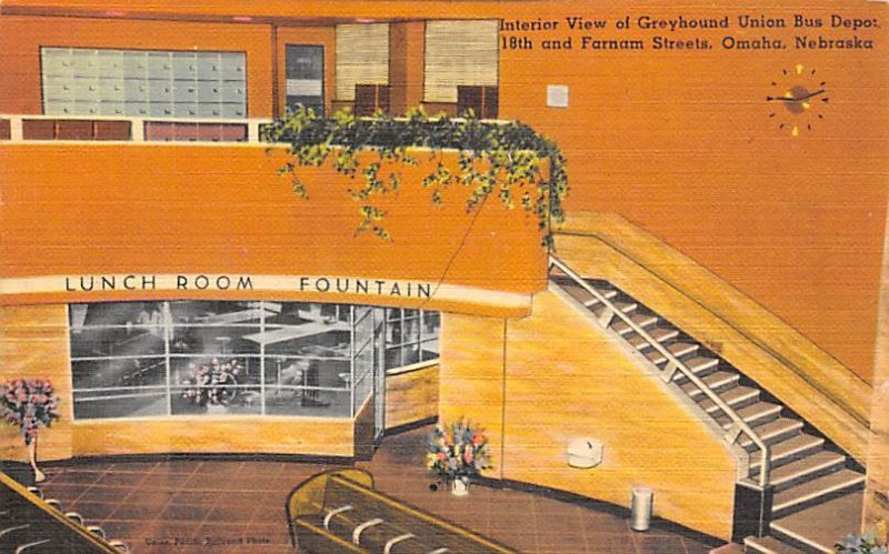 Interior view of the handsome Greyhound union bus depot Omaha, Nebraska, USA ...