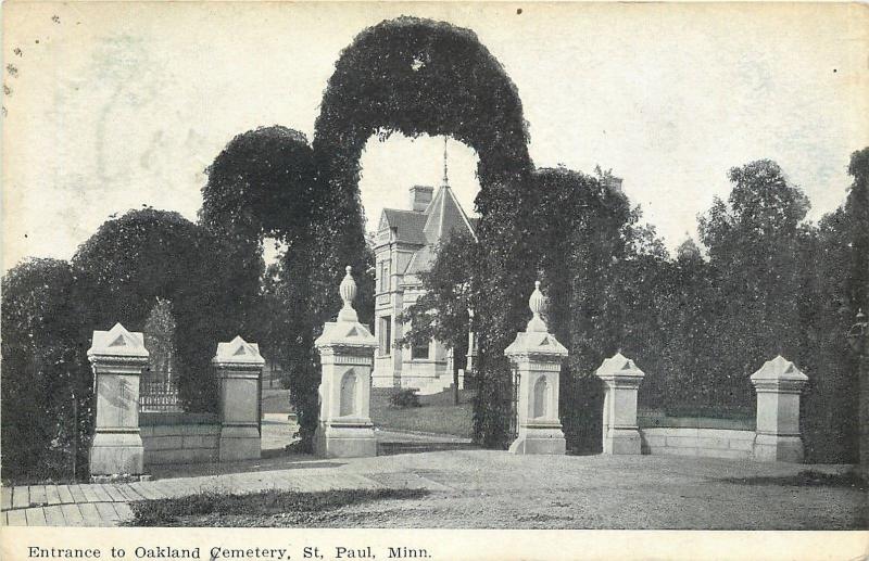 St Paul MN Ivy and Pillar Entrance to Oakland Cemetery c1910 Postcard