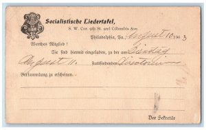 1903 Socialist Song Table Philadelphia Pennsylvania PA Posted Postal Card