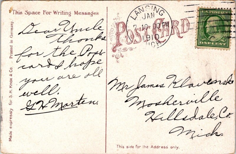 Postcard Carnegie Library in Lansing, Michigan