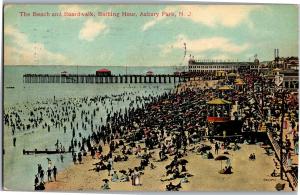 Boardwalk Bathing House & Beach Asbury Park NJ c1909 Vintage Postcard Q08