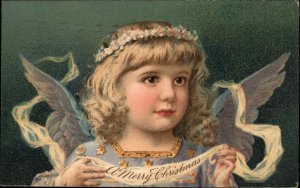 Christmas   Cherub Embossed Vintage Postcard
