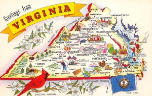 Greetings from Virginia, USA Map Unused 