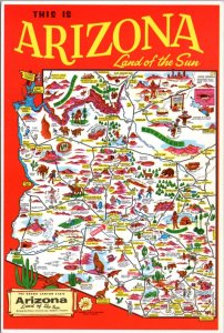 Postcard Arizona Map - This is Arizona Land of the Sun