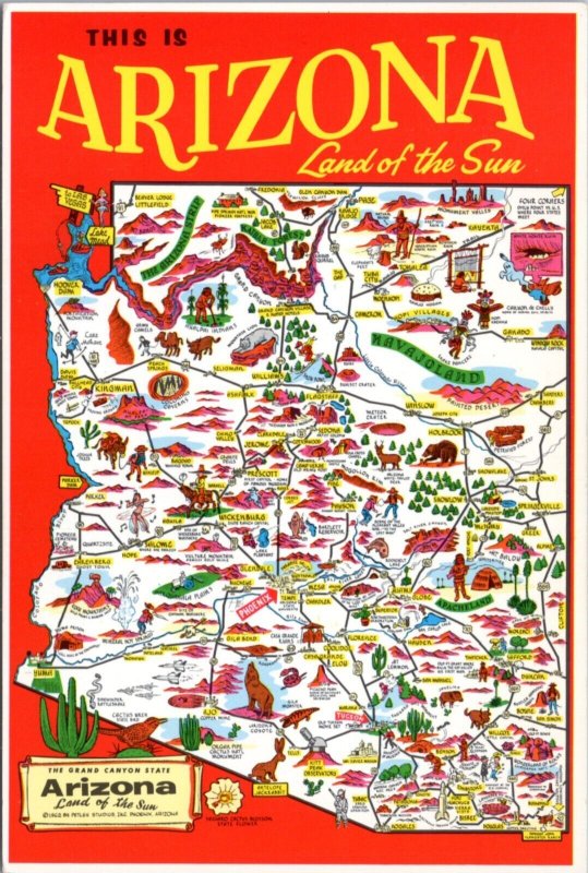 Postcard Arizona Map - This is Arizona Land of the Sun 