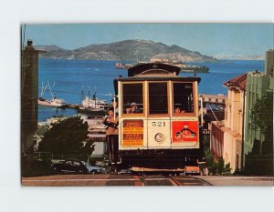 Postcard Cable Car On San Francisco Hill, San Francsico, California