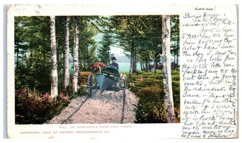 1906 Adirondack Hand Cart Carry Boat Portage Postcard