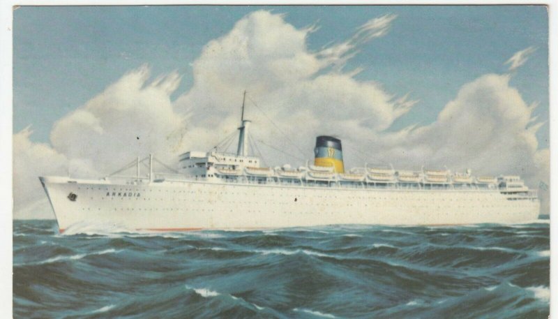 Shipping; Greek Line QSS Arkadia PPC, 1963 PMK, To Miss Thompson, Grindleford 