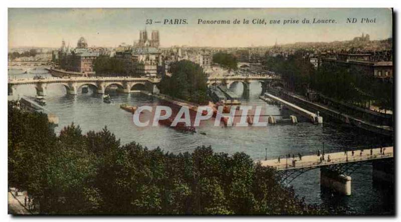 Paris Old Postcard Panorama of the view taken cites the Louvre