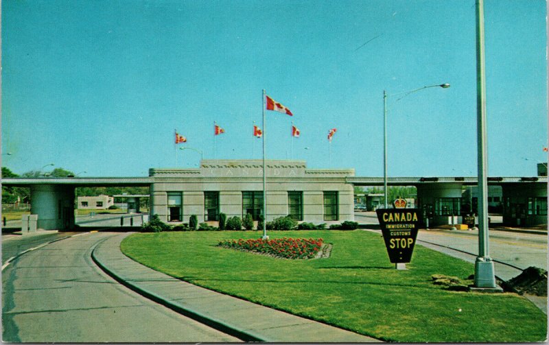 Canada USA Border Crossing Sarnia On Port Huron MI Bluewater Bridge Postcard F87