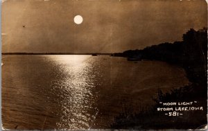 Real Photo Postcard Moon Light over Storm Lake, Iowa