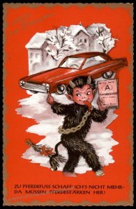 Austria 1960s Classic Krampus Devil Christmas Card UNUSED 95257
