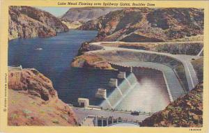 Lake Mead Flowing Over Spillway Gates Boulder Dam Nevada Curteich