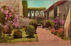 Sacred Garden, Mission Bells San Juan Capistrano CA Hand Colored Postcard I53