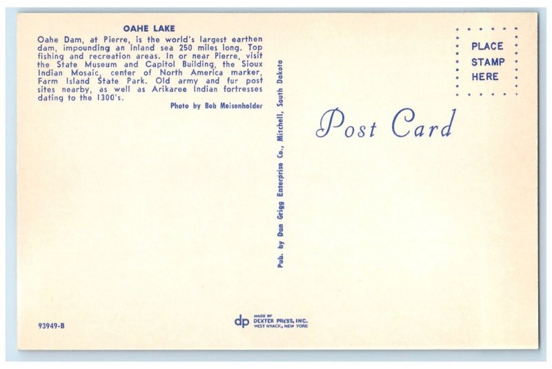 c1960's Oahe Dam World's Largest Earthen Dam Pierre South Dakota SD Postcard