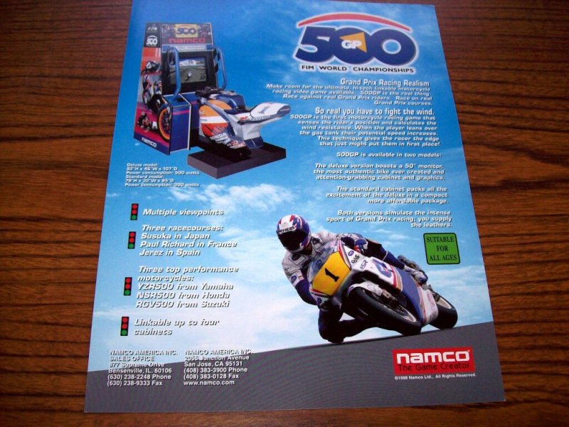 500 GP 1998 ORIGINAL NOS VIDEO ARCADE GAME MACHINE FLYER Vintage Retro 