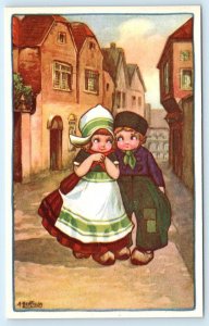 Artist Signed BERTIGLIA ~ Village DUTCH CHILDREN Romantic - Italian Postcard