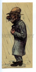 498041 USSR Soviet life caricature man in the rain HAND DRAWING by Pen