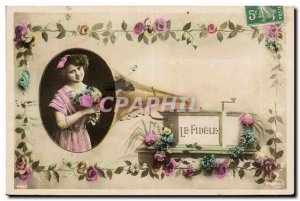 Old Postcard Gramophone Woman the faithful