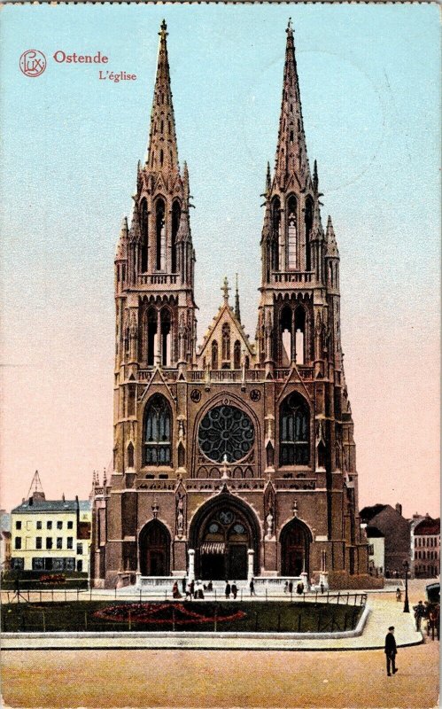 Ostende K.D. Feldposte exp der 2 Marine Div WOB Postcard Vintage Church Vtg PM 