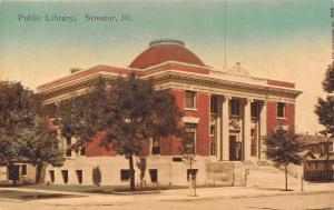 Streator Illinois~Handcolored~$35,000 Carnegie Public Library~Big Pillars c1910