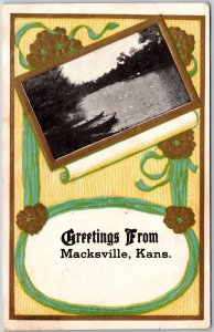 1913 Greetings from Macksville Kansas KS Seascape Boating Posted Postcard